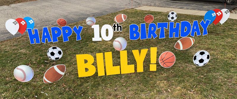 Sports with blue letters yard greetings yard cards lawn signs happy birthday party rentals michigan