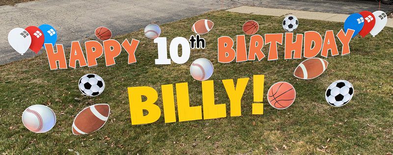 Sports with orange letters yard greetings yard cards lawn signs happy birthday party rentals michigan