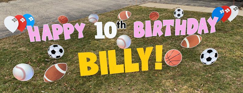 Sports with pink letters yard greetings yard cards lawn signs happy birthday party rentals michigan