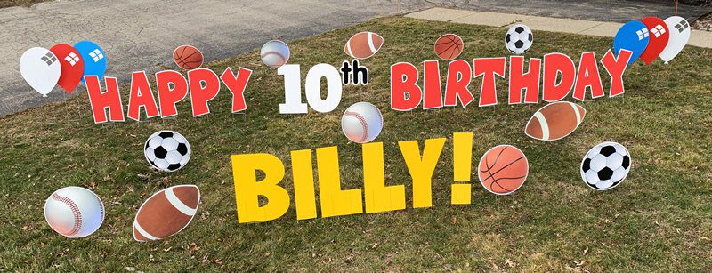 Sports with red letters yard greetings yard cards lawn signs happy birthday party rentals michigan